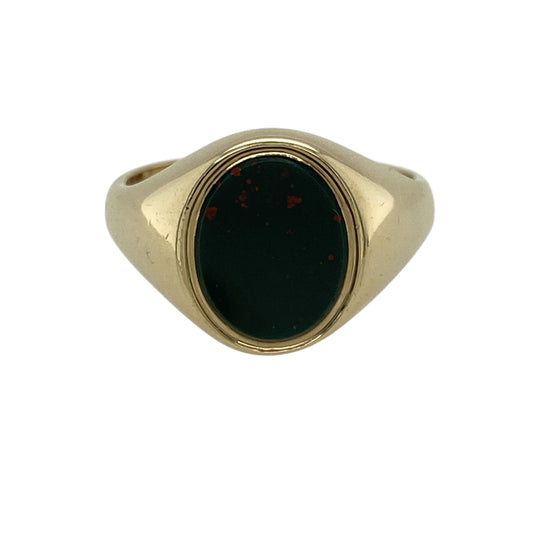 9ct Gold & Bloodstone Set Oval Signet Ring