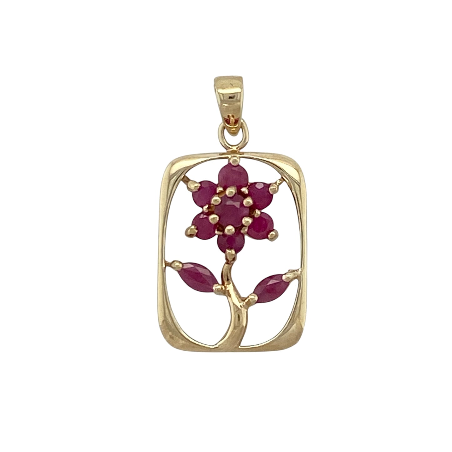 9ct Gold & Ruby Set Flower Pendant