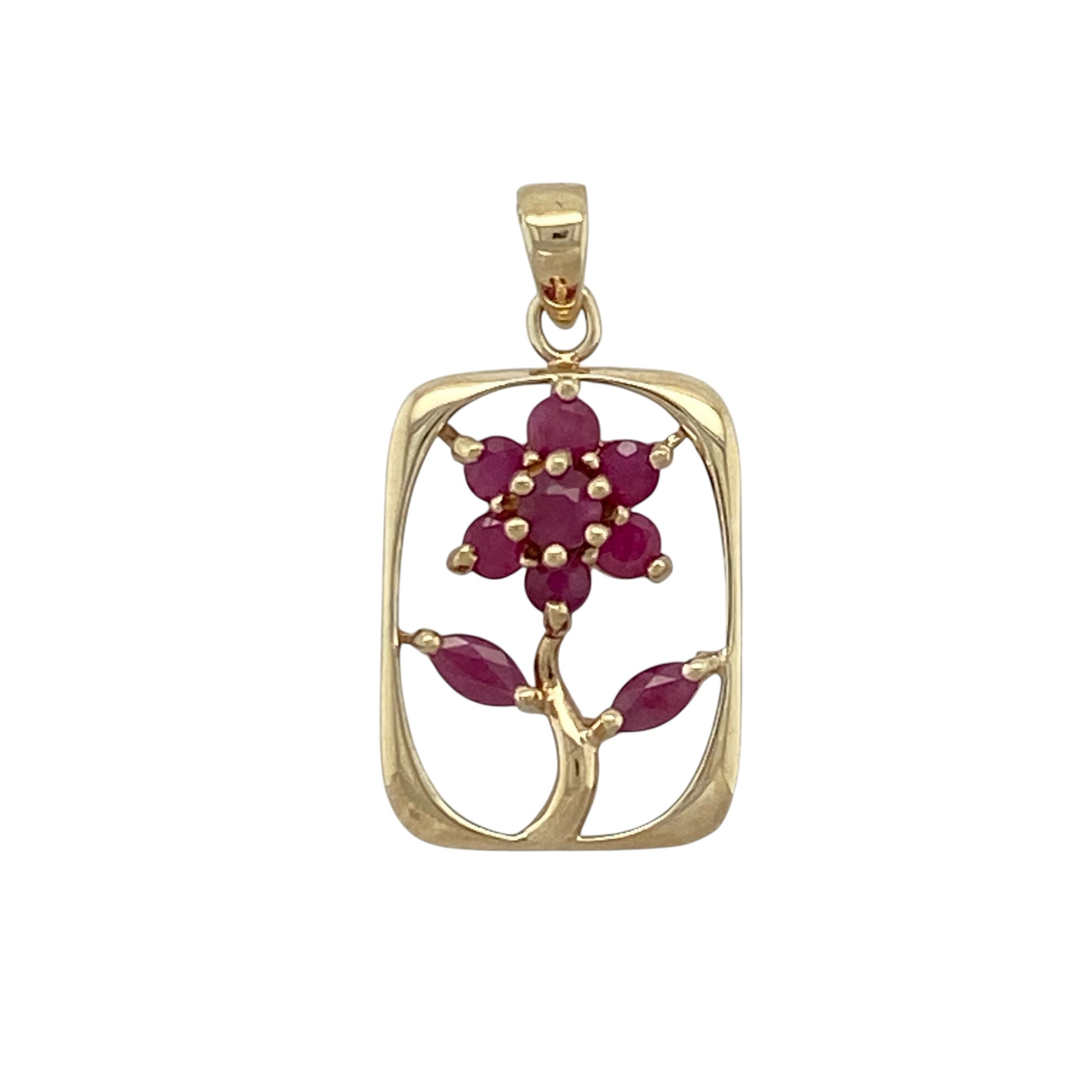 9ct Gold & Ruby Set Flower Pendant