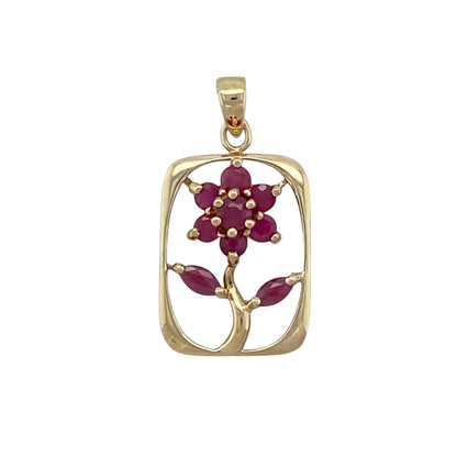9ct Gold & Ruby Set Flower Pendant