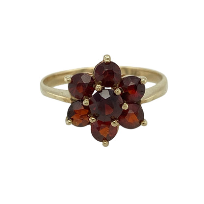9ct Gold & Garnet Set Flower Cluster Ring