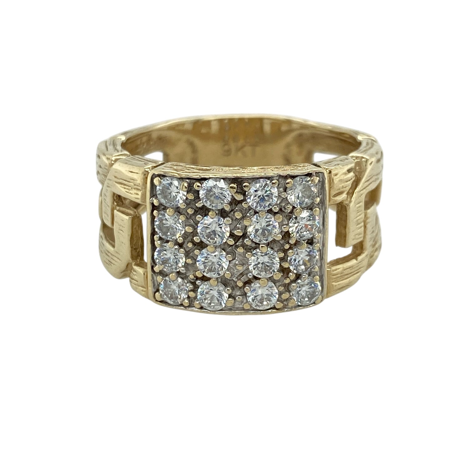 9ct Gold & Cubic Zirconia Set Curb Style Signet Ring
