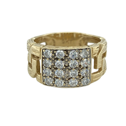 9ct Gold & Cubic Zirconia Set Curb Style Signet Ring
