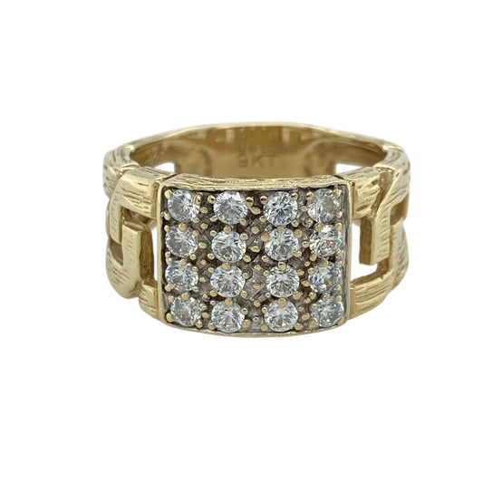 9ct Gold & Cubic Zirconia Set Curb Style Signet Ring