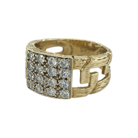 Add a bold and eye-catching piece to your jewellery collection with this pre-owned 9ct yellow and white gold cubic zirconia set signet ring, combining classic styling with modern detail—perfect for everyday wear or making a statement.

Design: The ring features a traditional signet style with curb-style shoulders, enhanced by cubic zirconia detailing that adds sparkle and depth to the design.