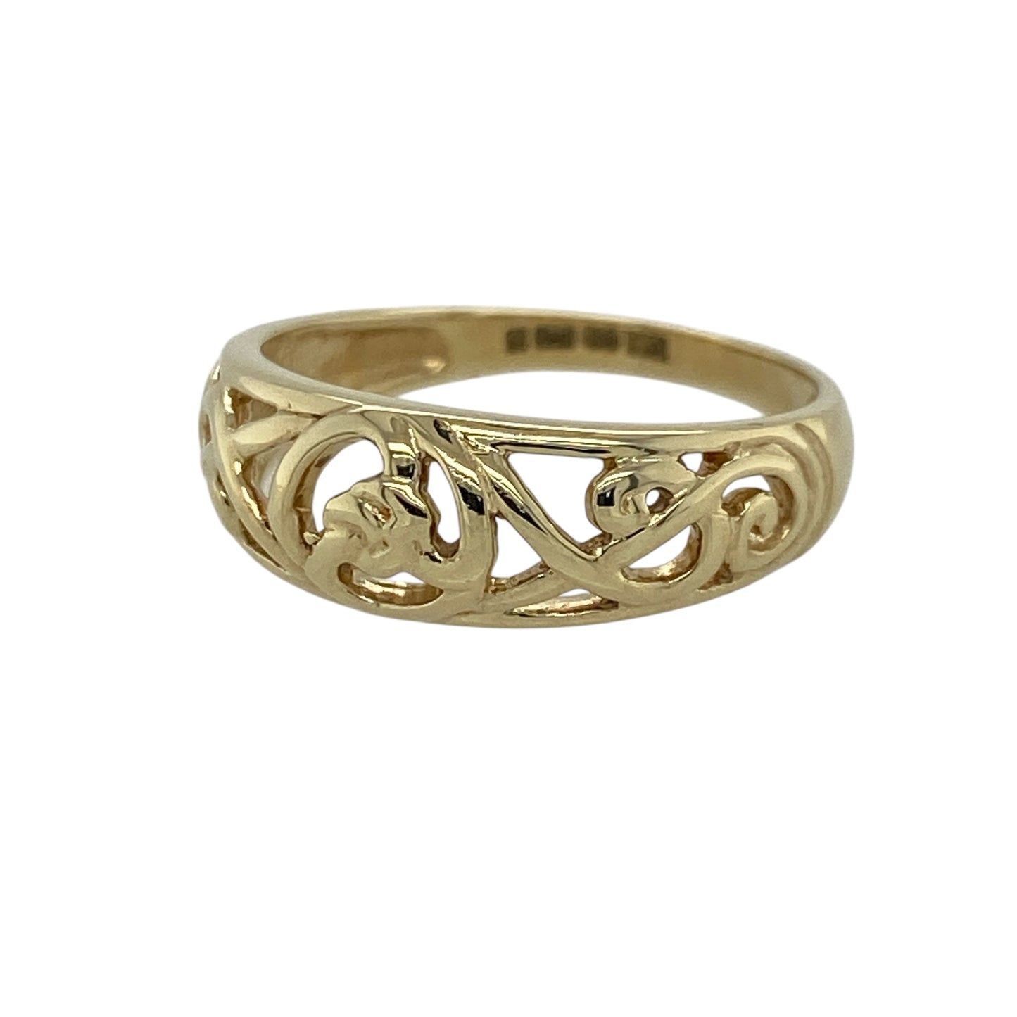 Add a meaningful and timeless piece to your jewellery collection with this pre-owned 9ct yellow gold Celtic Tree of Life style rounded band ring, combining symbolic design with classic style—perfect for everyday wear or special occasions.

Design: The ring features a rounded band with a Tree of Life style design, symbolising growth, strength, and connection, with flowing Celtic-inspired detailing.