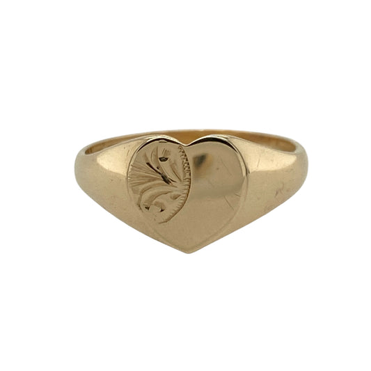 9ct Gold Patterned Heart Signet Ring