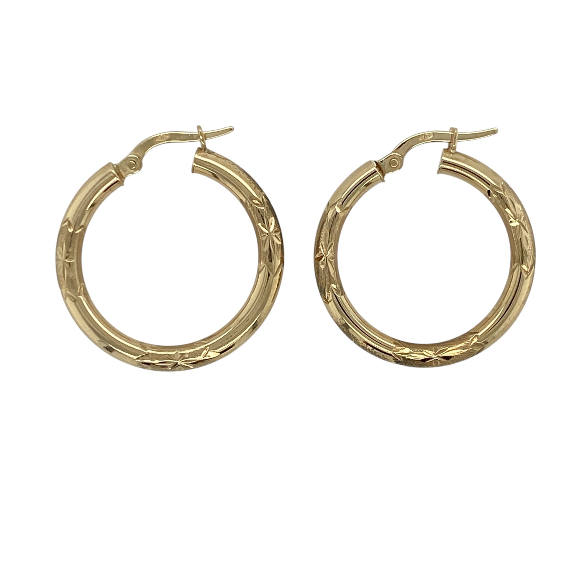 9ct Gold Patterned Hoop Creole Earrings