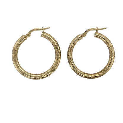 9ct Gold Patterned Hoop Creole Earrings