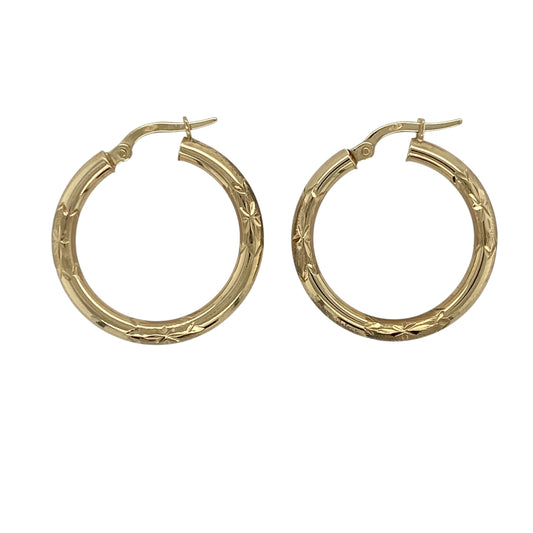 9ct Gold Patterned Hoop Creole Earrings