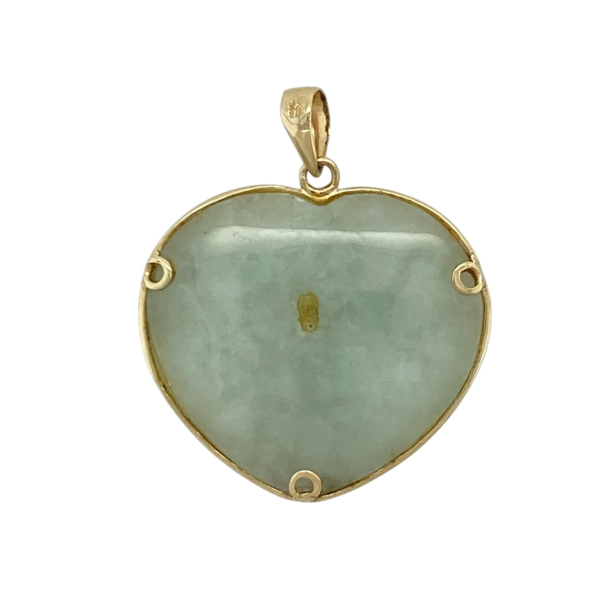 Add a bold and meaningful piece to your jewellery collection with this pre-owned 9ct yellow gold jade oriental patterned heart pendant, combining rich colour with intricate design—perfect for everyday wear or as a standout gift.

Design: The pendant features a heart-shaped design with an oriental-inspired patterned jade centre, creating a distinctive and eye-catching look with cultural influence.