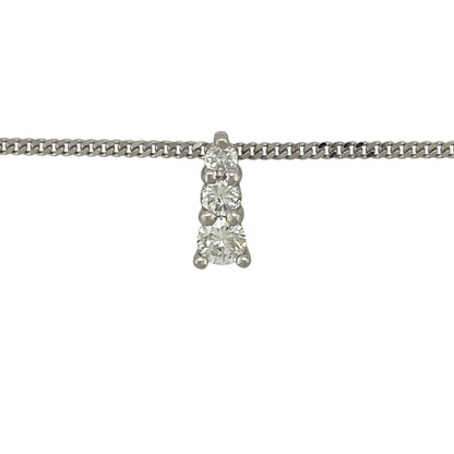 Add a touch of brilliance to your jewellery collection with this pre-owned 9ct white gold moissanite set trilogy pendant on a 16" curb chain necklace, combining classic design with exceptional sparkle—perfect for everyday wear or special occasions.

Design: The necklace features a timeless trilogy pendant design, showcasing three brilliant cut moissanite stones that symbolise past, present, and future.
