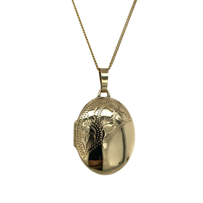9ct Gold Patterned Oval Locket 18" Necklace
