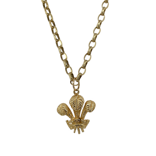 9ct Gold Welsh Three Feathers 22" Necklace
