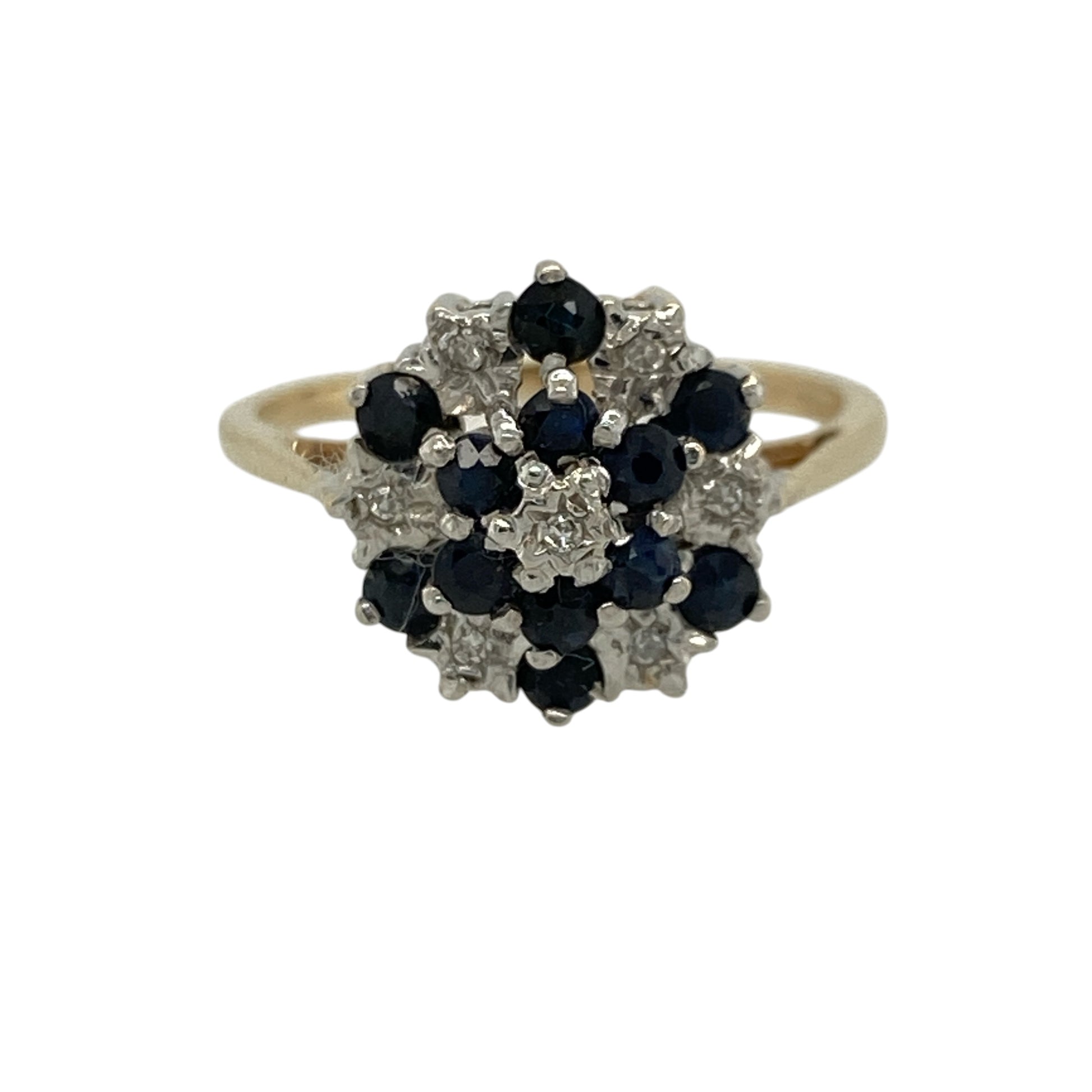 9ct Gold Diamond & Sapphire Set Cluster Ring