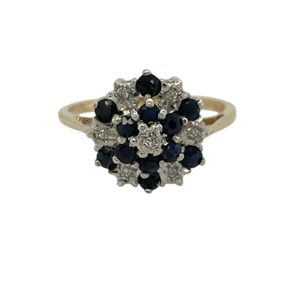 9ct Gold Diamond & Sapphire Set Cluster Ring