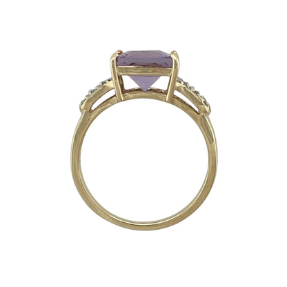 9ct Gold Diamond & Purple Stone Set Ring