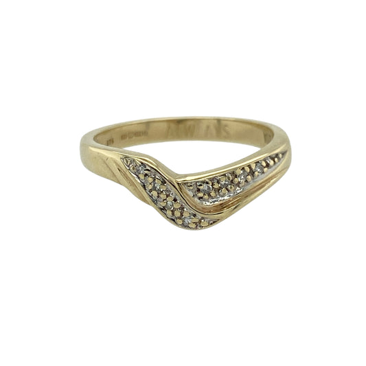 9ct Gold & Diamond Set Curved Wishbone Ring