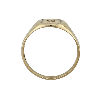 9ct Gold & Diamond Starburst Set Patterned Oval Signet Ring