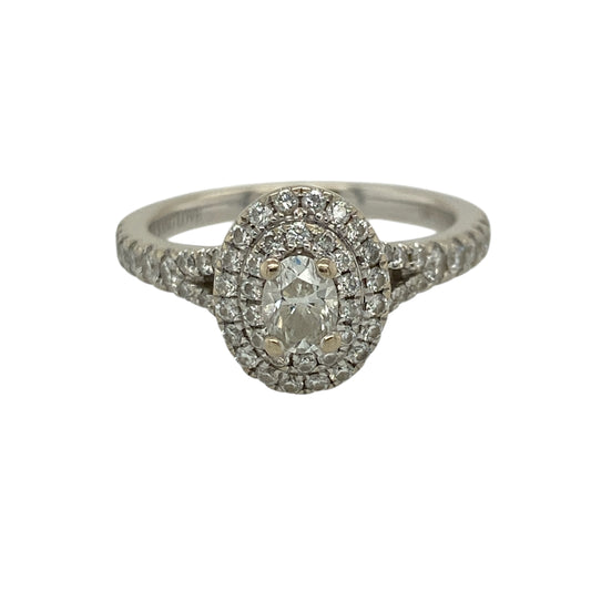 18ct White Gold & Diamond Set Oval Cluster Ring