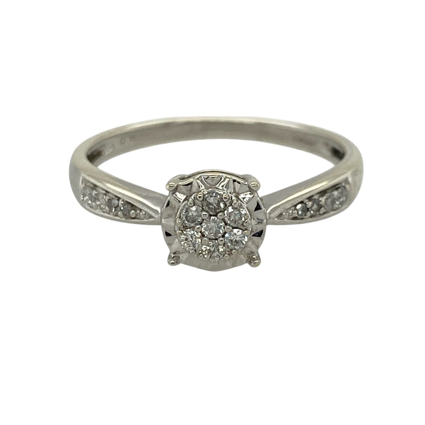 9ct White Gold & Diamond Illusion Set Cluster Ring