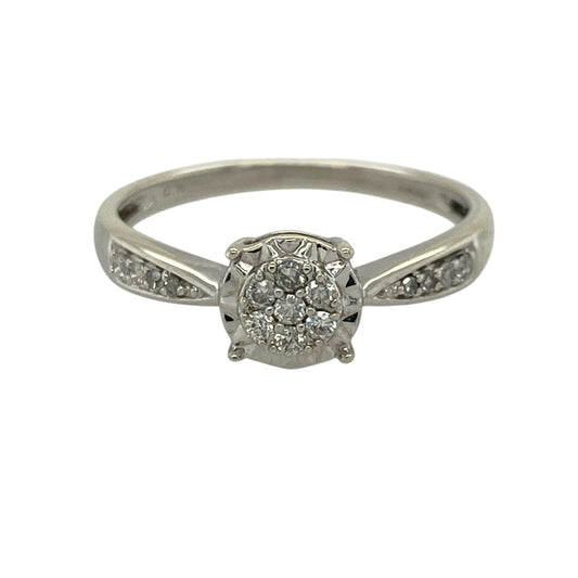 9ct White Gold & Diamond Illusion Set Cluster Ring