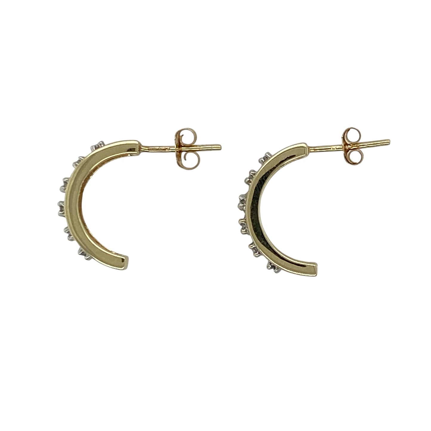 9ct Gold & Diamond Set Curved Half Hoop Stud Earrings