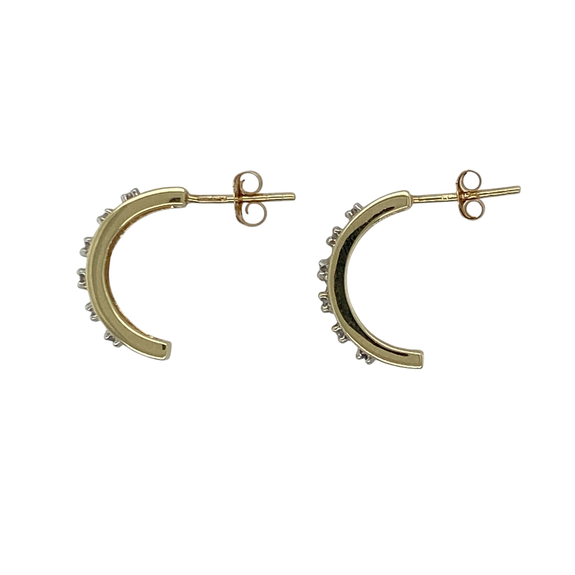 9ct Gold & Diamond Set Curved Half Hoop Stud Earrings