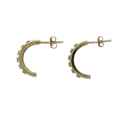 9ct Gold & Diamond Set Curved Half Hoop Stud Earrings