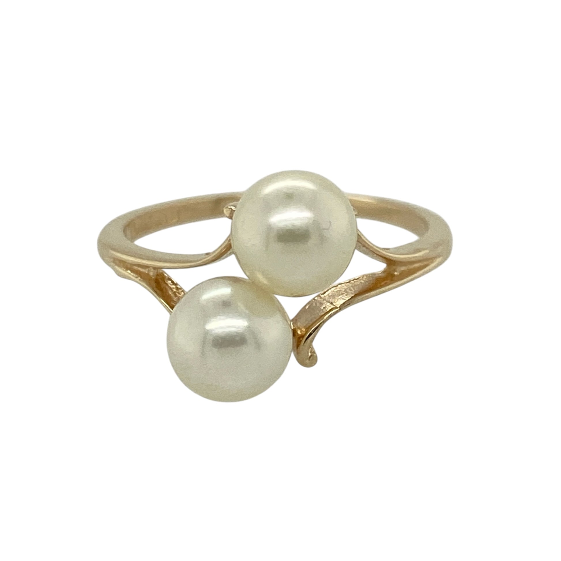 9ct Gold & Double Pearl Set Twist Ring