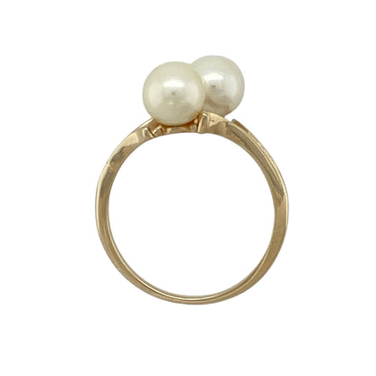 9ct Gold & Double Pearl Set Twist Ring