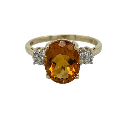 9ct Gold Orange Stone & Cubic Zirconia Set Ring