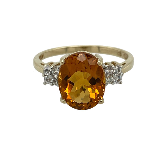 9ct Gold Orange Stone & Cubic Zirconia Set Ring