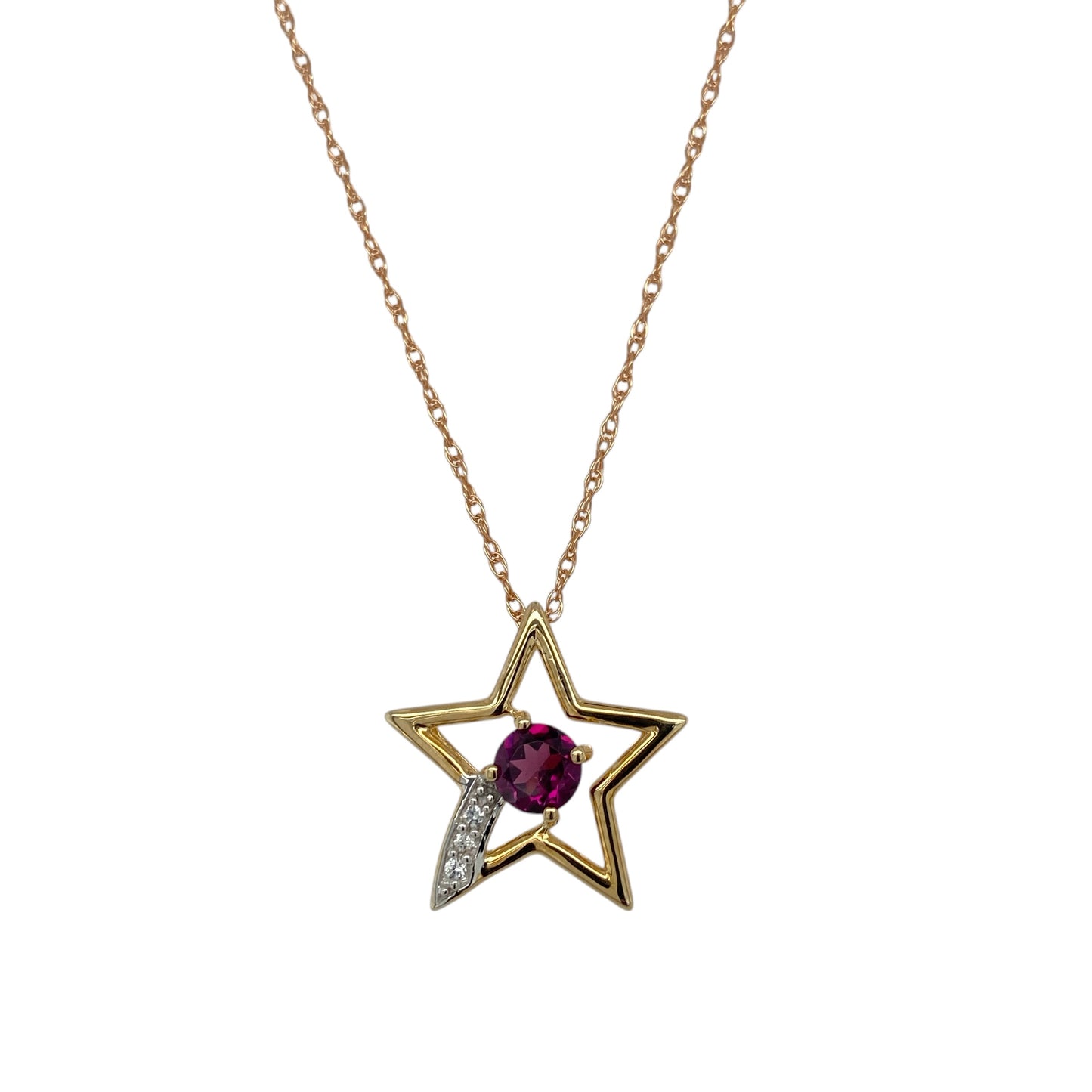 9ct Gold Pink Tourmaline & Cubic Zirconia Set Star 18" Necklace