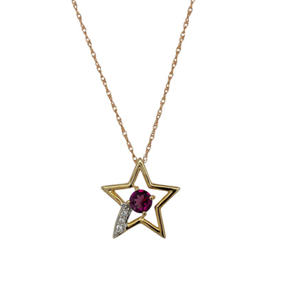 9ct Gold Pink Tourmaline & Cubic Zirconia Set Star 18" Necklace