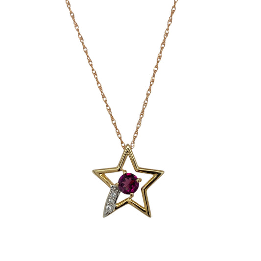 9ct Gold Pink Tourmaline & Cubic Zirconia Set Star 18" Necklace