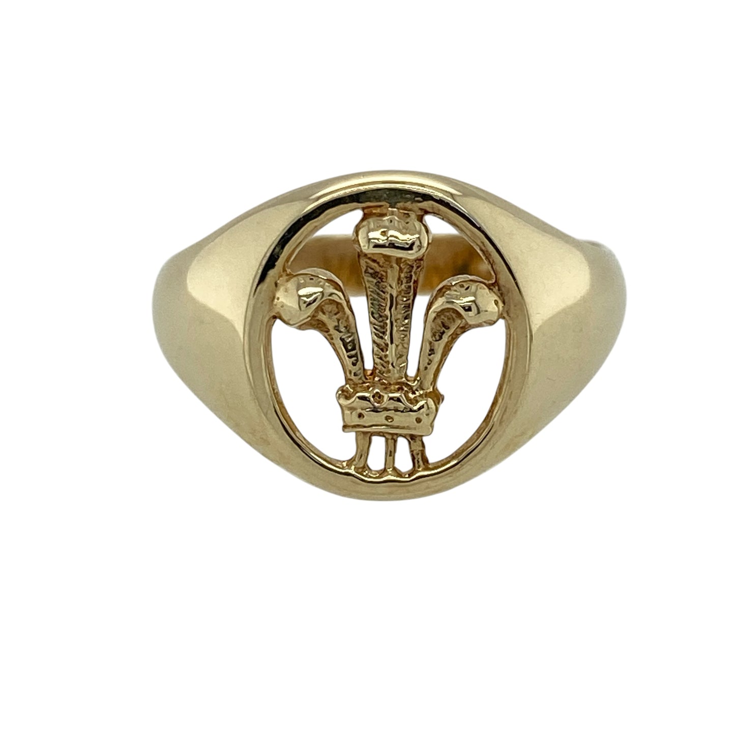 9ct Gold Welsh Three Feathers Oval Signet Ring
