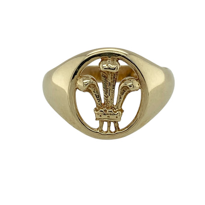 9ct Gold Welsh Three Feathers Oval Signet Ring
