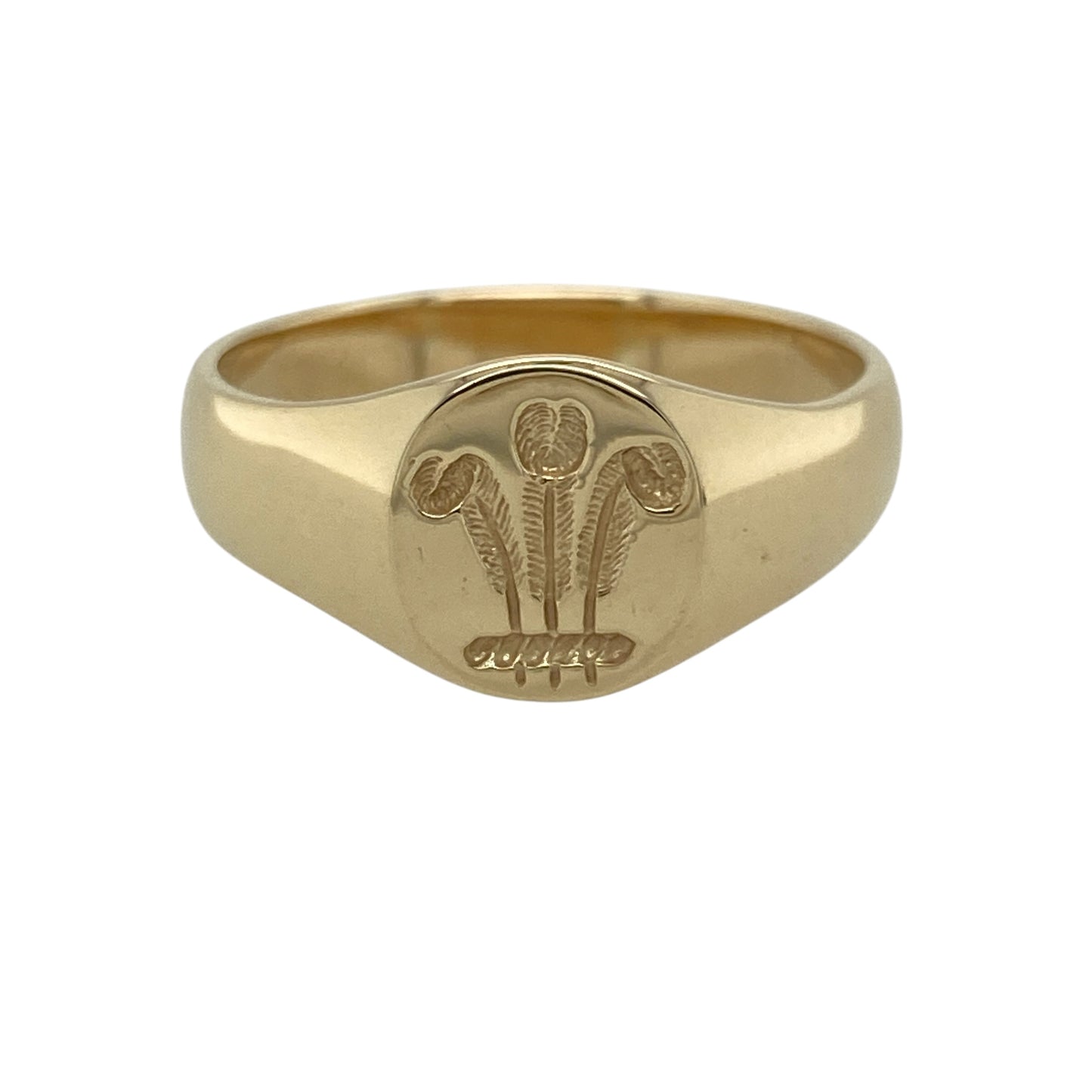 9ct Gold Welsh Three Feathers Oval Signet Ring