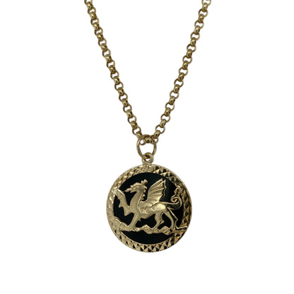 9ct Gold & Onyx Set Welsh Dragon 21" Necklace