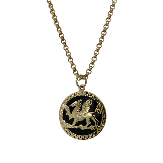 9ct Gold & Onyx Set Welsh Dragon 21" Necklace