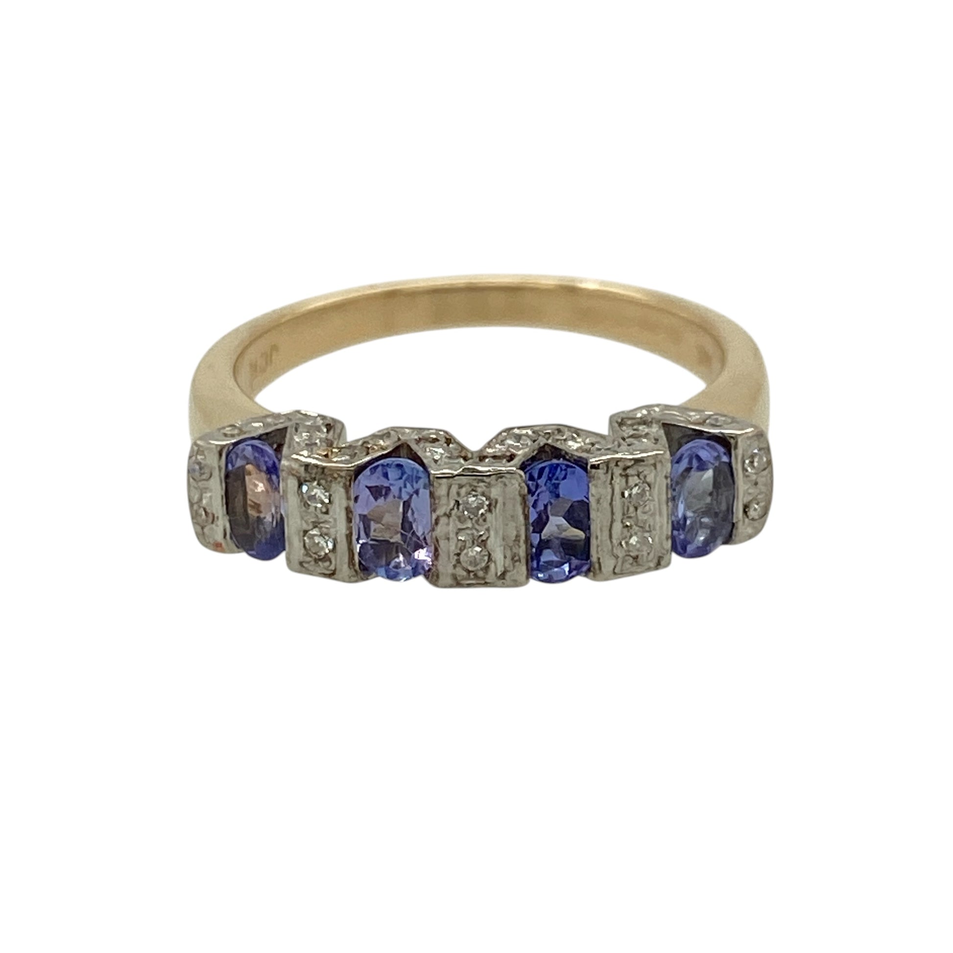 14ct Gold Diamond & Tanzanite Set Band Ring