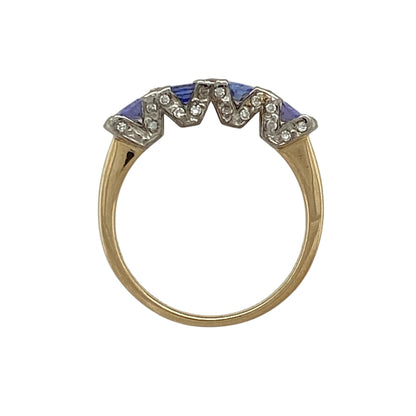 14ct Gold Diamond & Tanzanite Set Band Ring