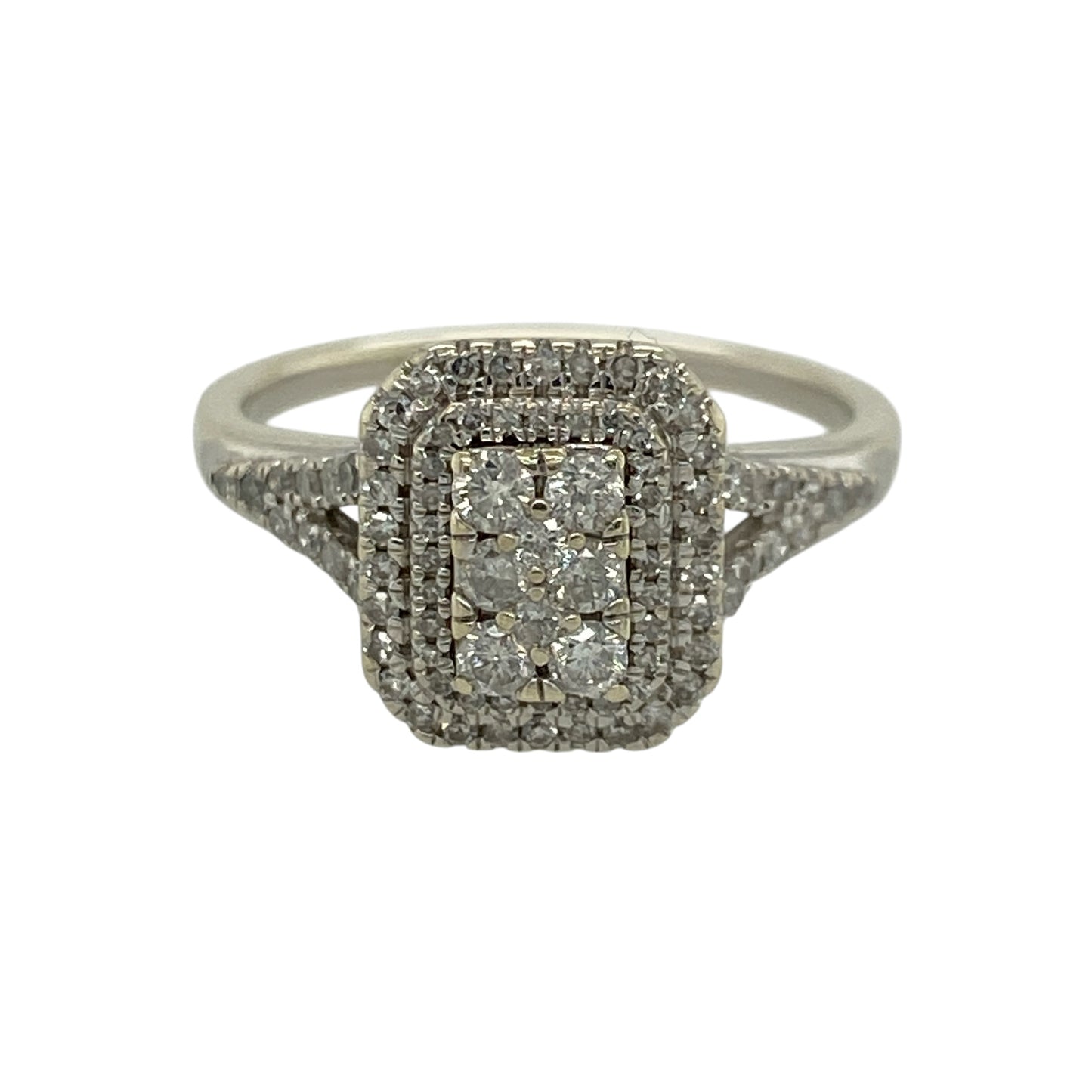 9ct White Gold & Diamond Set Rectangle Cluster Ring
