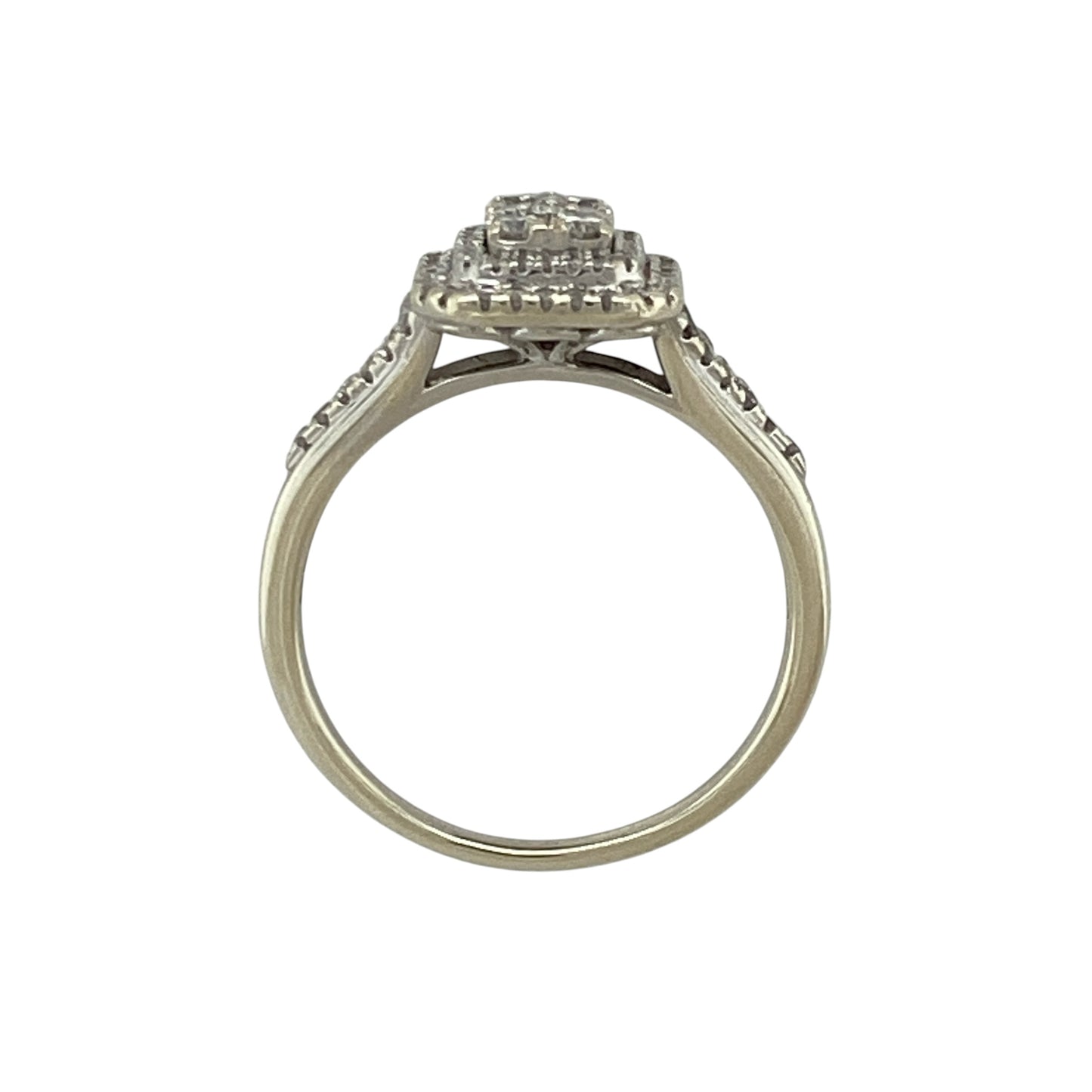 9ct White Gold & Diamond Set Rectangle Cluster Ring