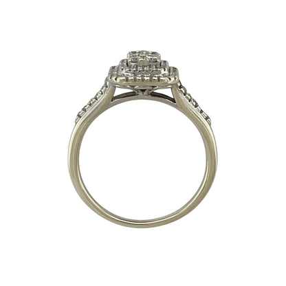 9ct White Gold & Diamond Set Rectangle Cluster Ring