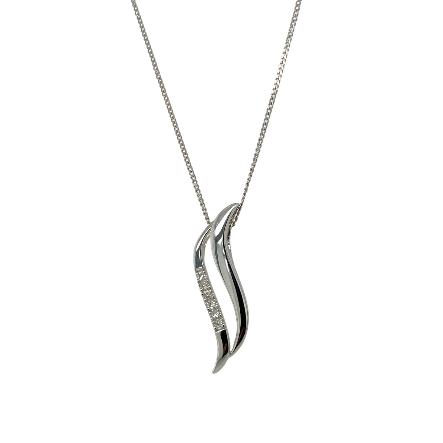 9ct White Gold & Diamond Set Wave 18" Necklace