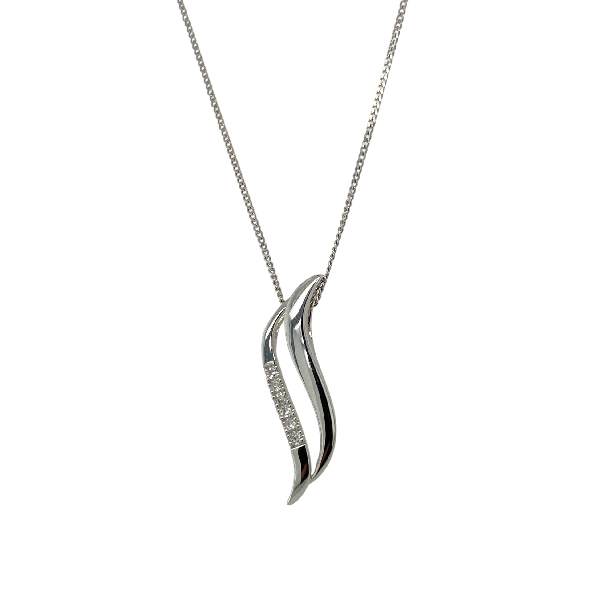 9ct White Gold & Diamond Set Wave 18" Necklace