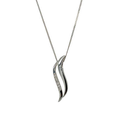 9ct White Gold & Diamond Set Wave 18" Necklace