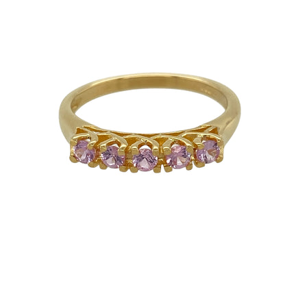 9ct Gold & Pink Sapphire Set Five Stone Band Ring